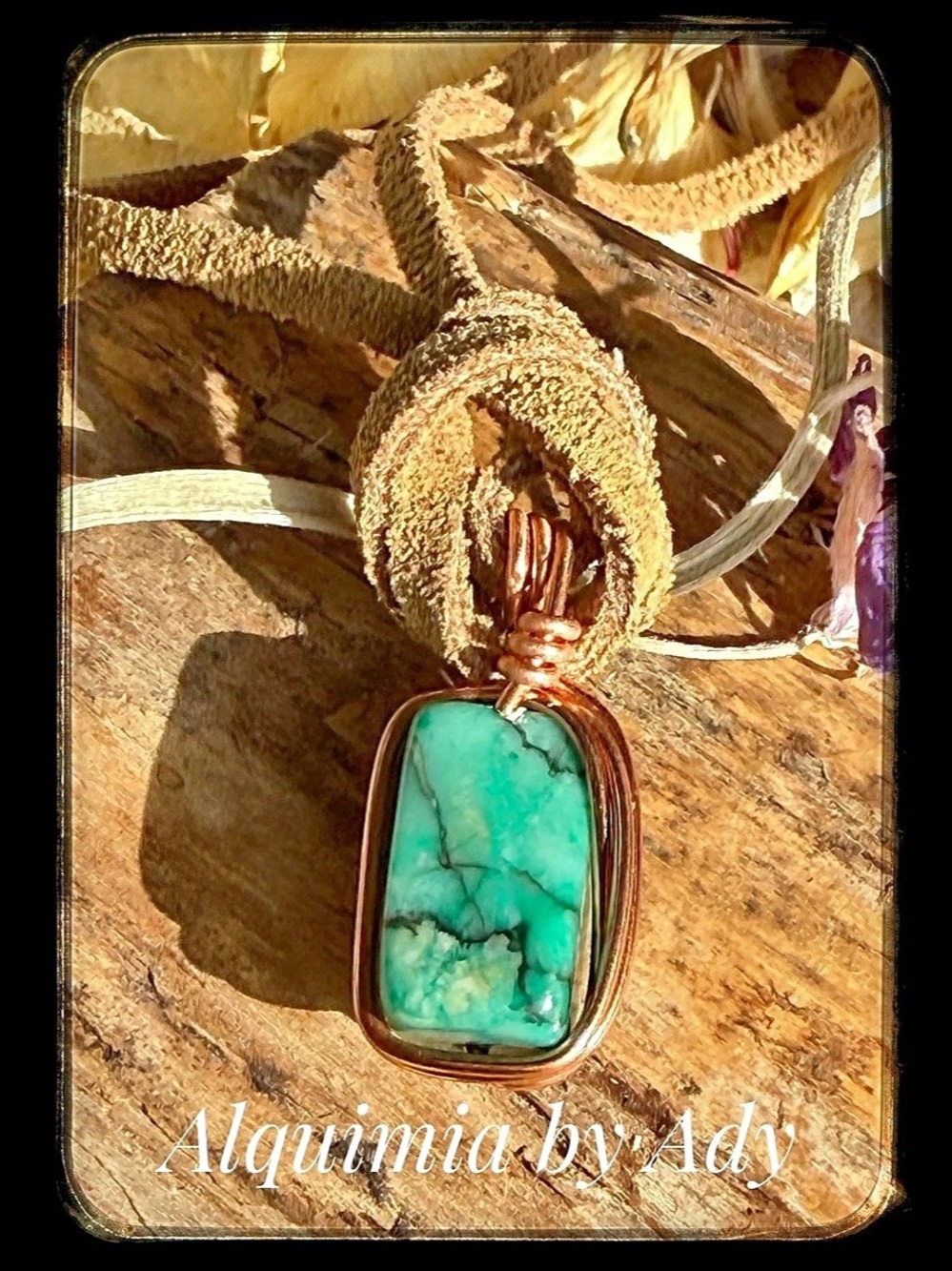 Turquoise and Brown suede + Green Stone Pendant Necklace
